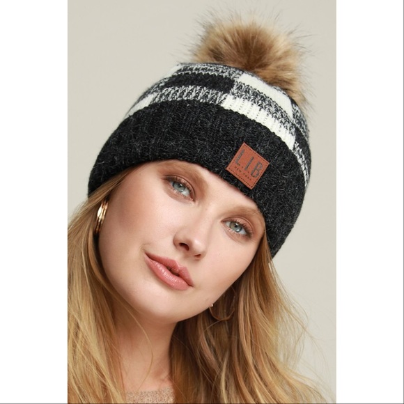 Accessories - Buffalo Check Pom Hat-Black